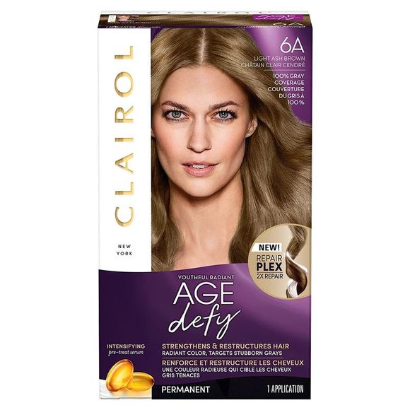 Clairol Age Defy Permanent Hair Dye, 6A Light Ash Brown Hair Color, 1 Count - Picture 1 of 2
